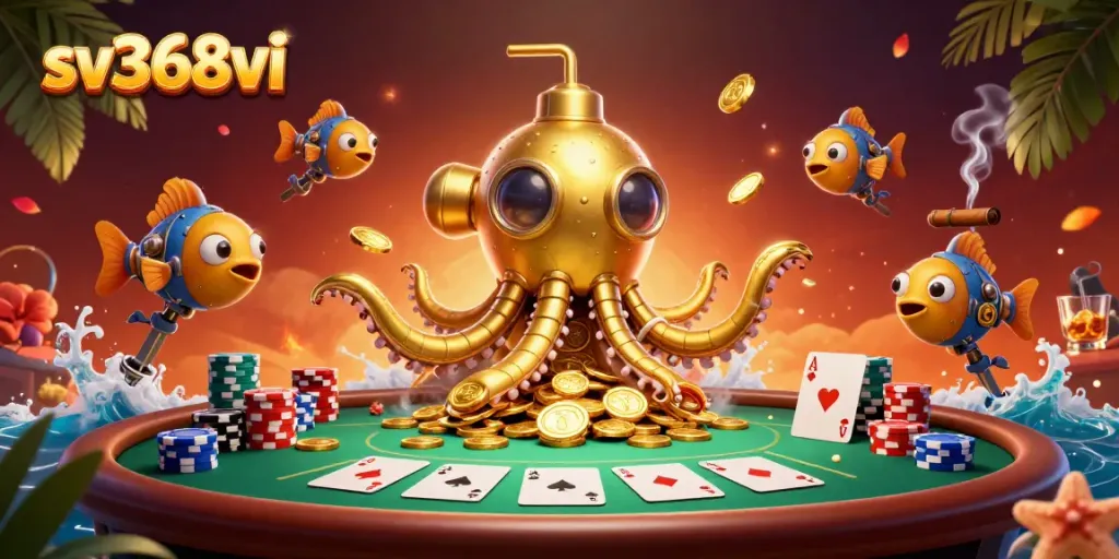 Experience thrilling poker action with sv368vi's colorful casino illustration.