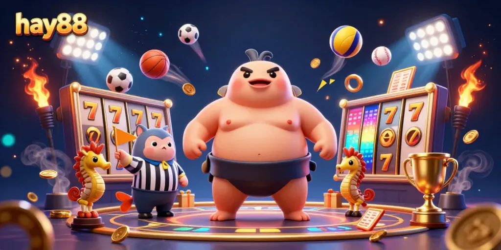 Engage in fun gaming with hay88 featuring a vibrant underwater scene filled with animated characters and dynamic casino elements.