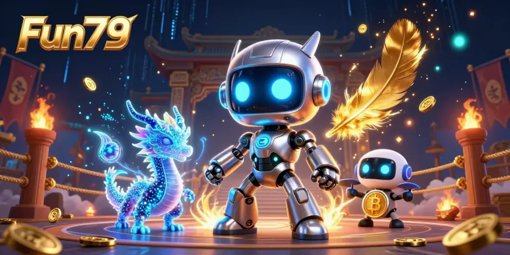 Experience the excitement of Fun79 with a vibrant 3D digital casino scene, featuring engaging characters and elements.