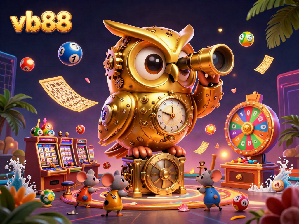 Experience exciting gaming at vb88 with colorful scenes, vibrant lottery balls, and dynamic characters.
