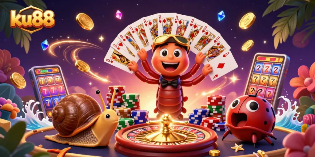 ku88 engaging players with exciting games and vibrant casino elements in a lively 3D scene