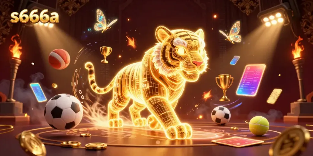 Experience the thrill of s666a as a glowing neon tiger leads dynamic sports betting action.