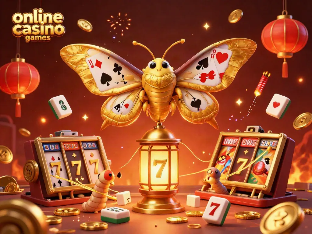 Experience thrilling online casino games with vibrant visuals of an animated moth and dynamic elements.