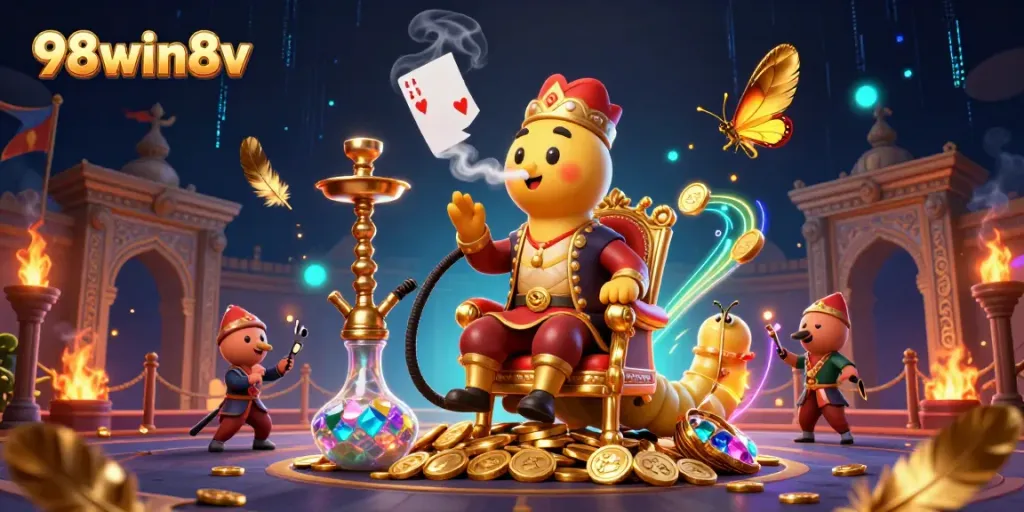 Experience gaming excitement with 98win8v in a vibrant and dynamic casino-themed illustration.