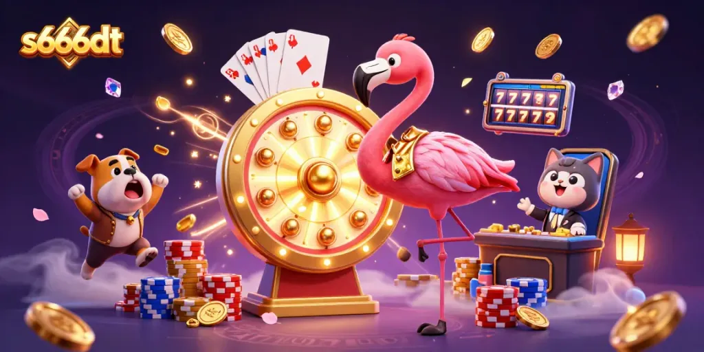 Spin to win at s666dt with the lively game show scene featuring vibrant casino elements and thrilling action.