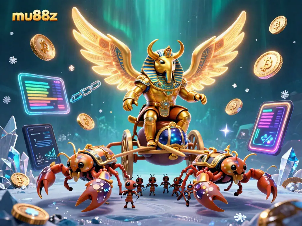 Engage with the thrilling gamified world of mu88z featuring vibrant 3D characters and crypto elements.