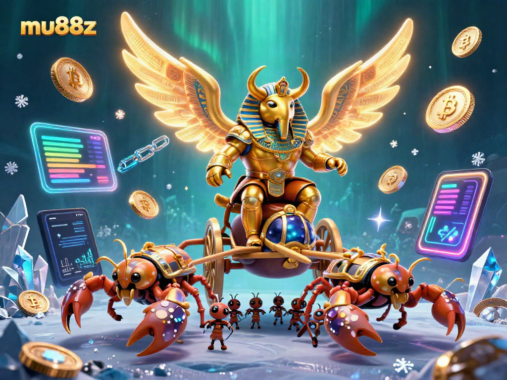Engage with the thrilling gamified world of mu88z featuring vibrant 3D characters and crypto elements.