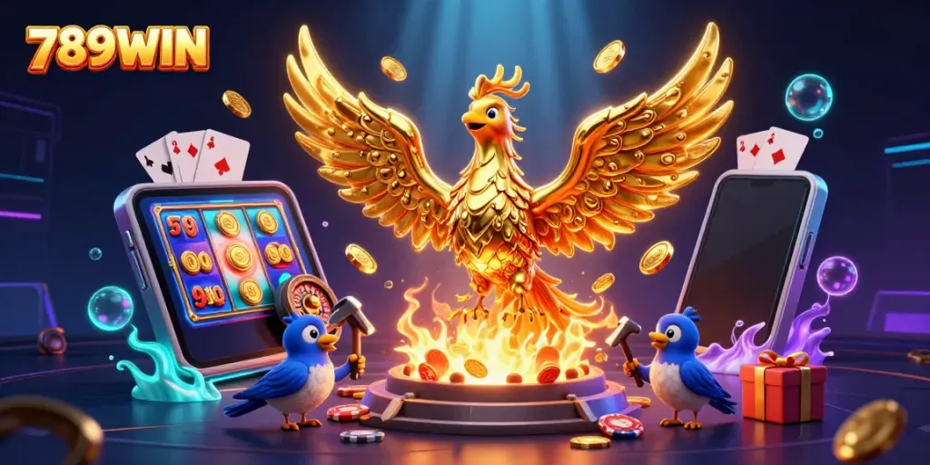 Engage in thrilling gameplay at 789WIN with vibrant golden visuals and dynamic casino elements.