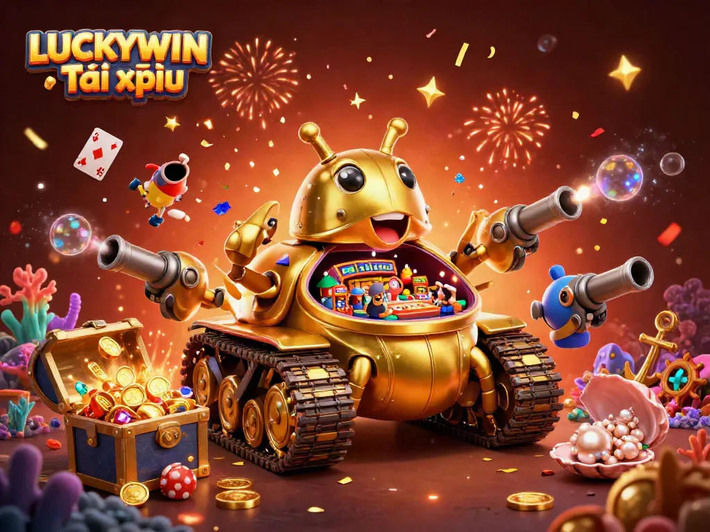 Experience the excitement of LUCKYWIN Tài xỉu with a dynamic casino scene showcasing a lively betting atmosphere and golden elements.