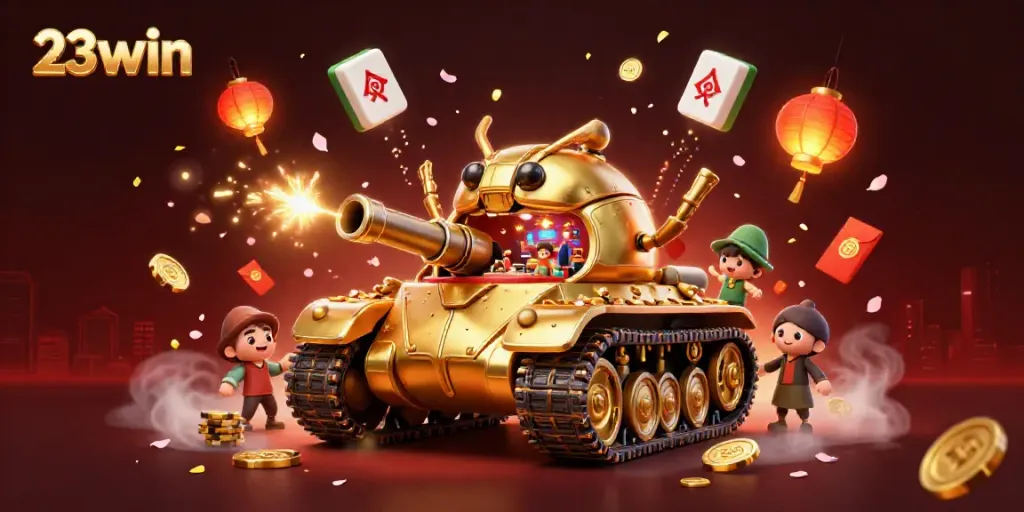 Experience the thrill of 23win with a vibrant casino scene featuring a golden beetle tank.