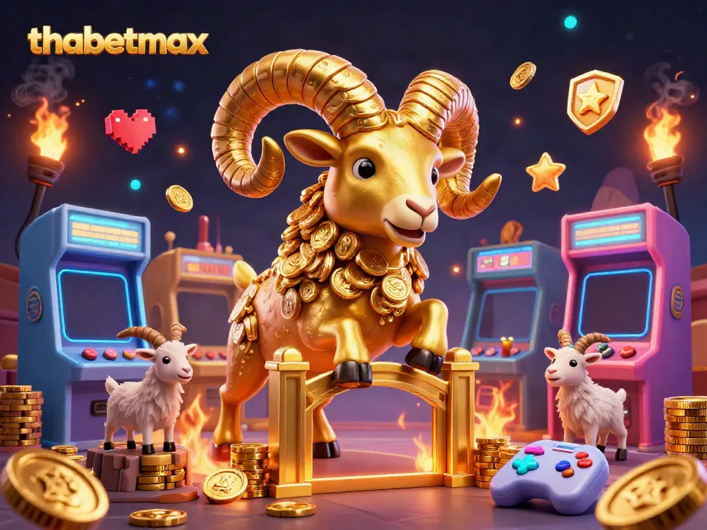 Experience the thrill of thabetmax with a dynamic 3D illustration featuring a golden ram charging through a casino scene.