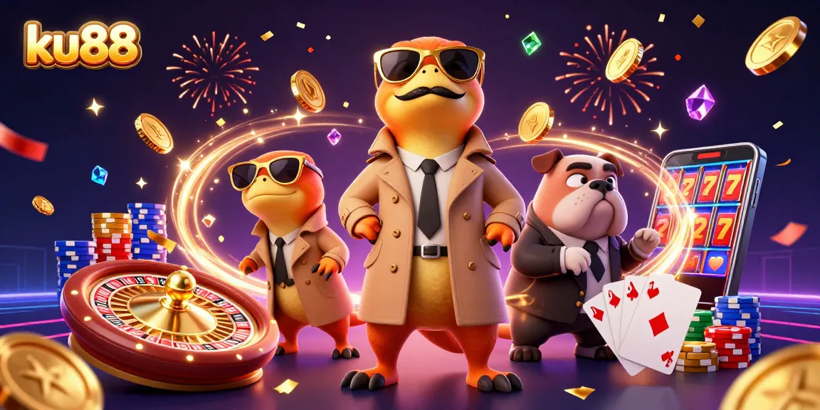 Experience the excitement of ku88 in a dynamic casino scene with raptors and dazzling elements.