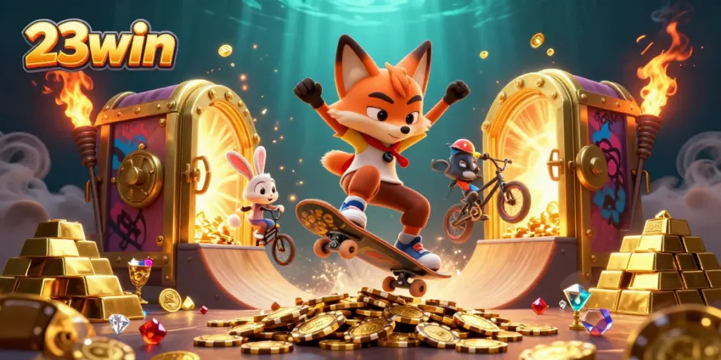 Experience thrilling adventures in the world of 23win, featuring an exciting dynamic scene.