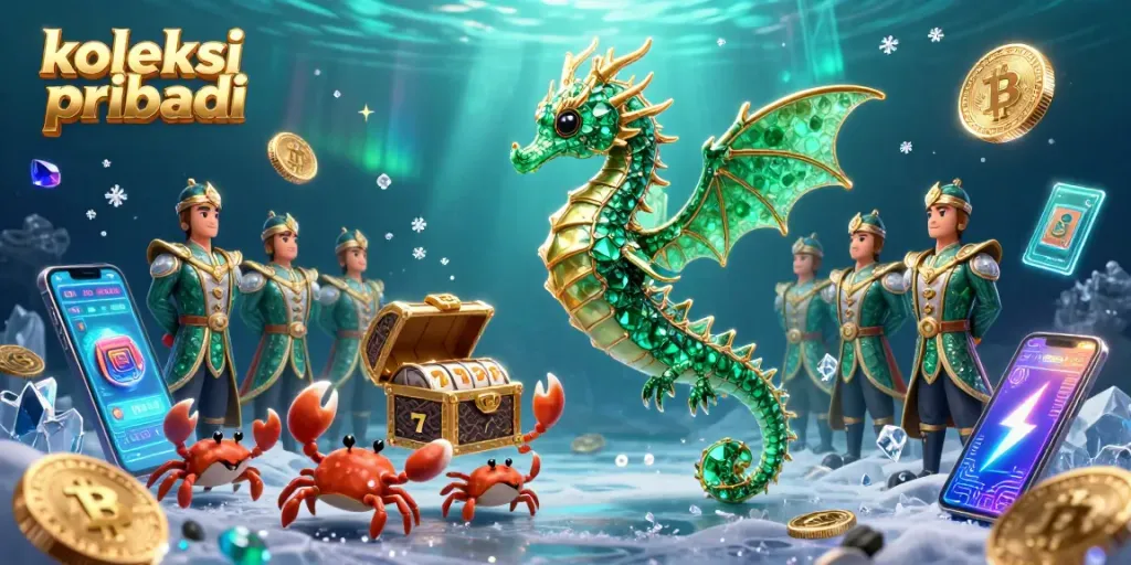 Experience koleksi pribadi with a vibrant sea dragon, crypto coins, and rich casino themes in stunning detail.