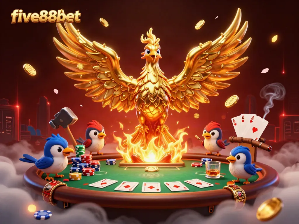 Experience winning moments at five88bet with golden phoenix and poker elements