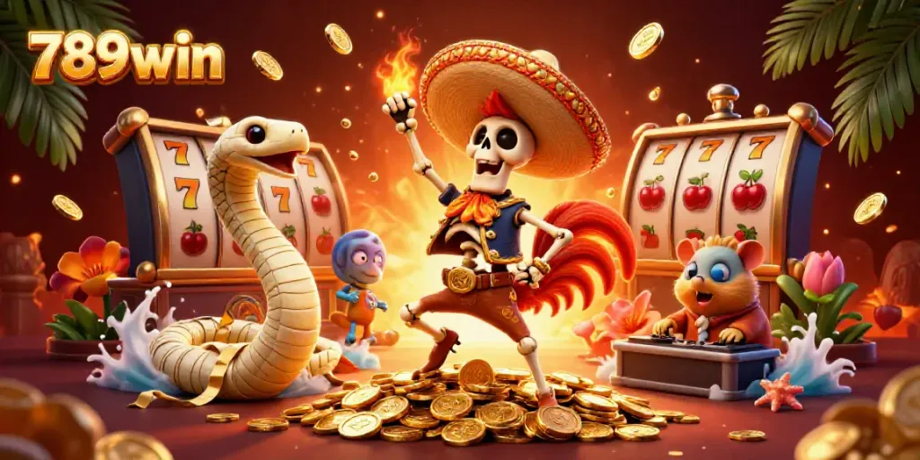 Experience thrilling gameplay with 789win as a vibrant illustration showcases a lively casino scene.