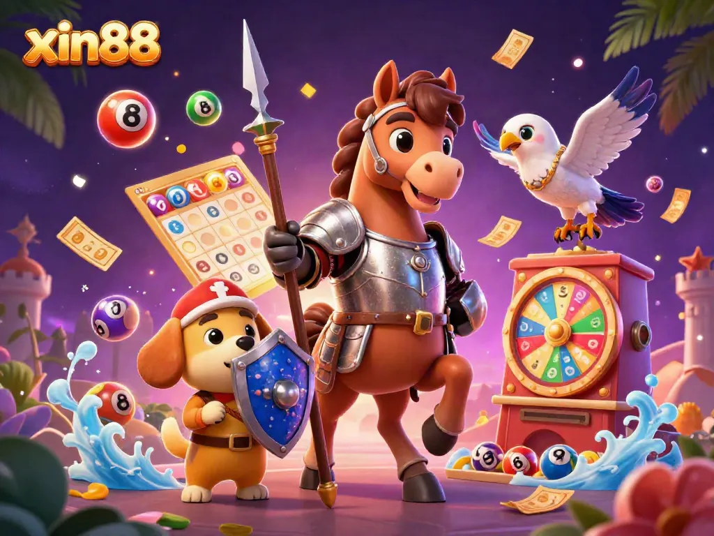 Experience the excitement of xin88 with a vibrant, dynamic illustration showcasing gaming elements and characters.