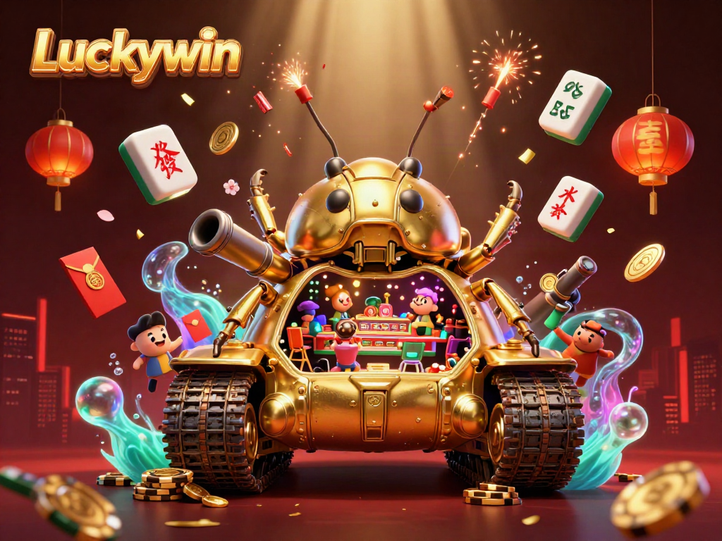 Experience thrilling casino action with Luckywin's elaborate golden beetle tank showcasing a hidden gambling paradise.