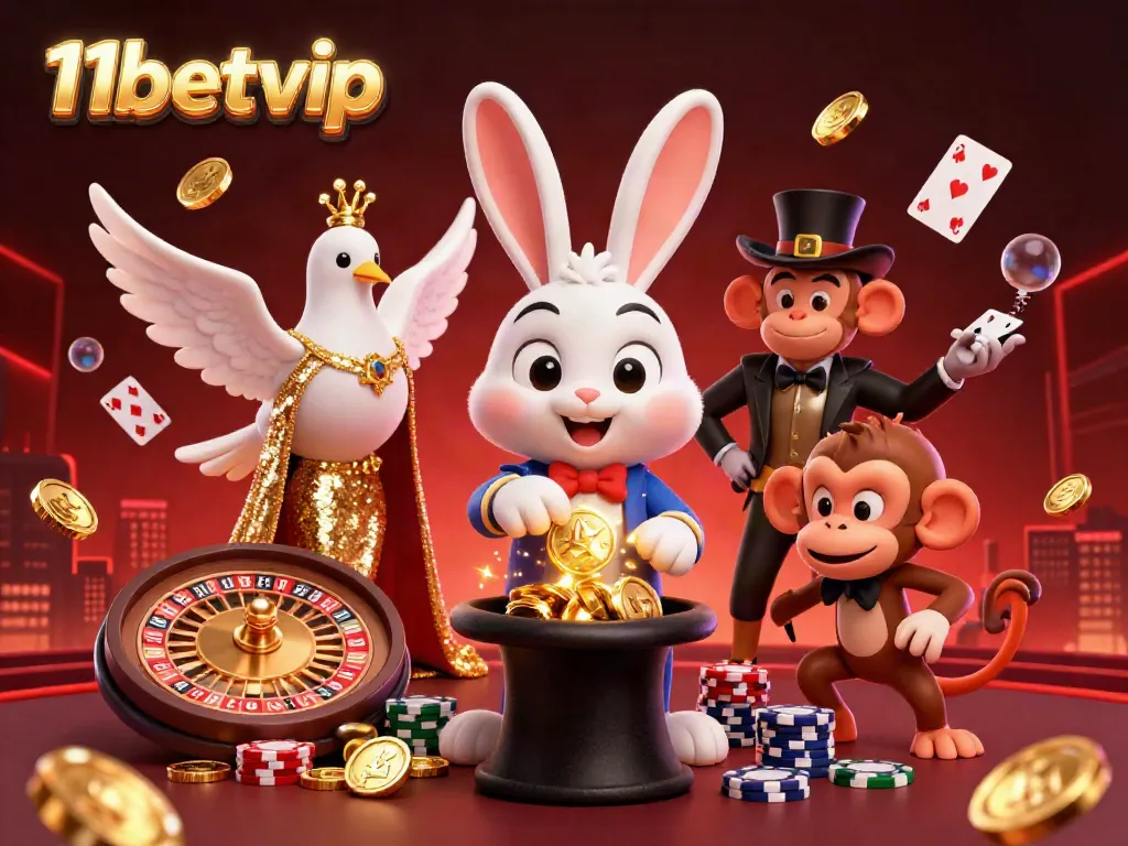 Experience the magic of betting with 11betvip as colorful characters enrich a vibrant casino scene.