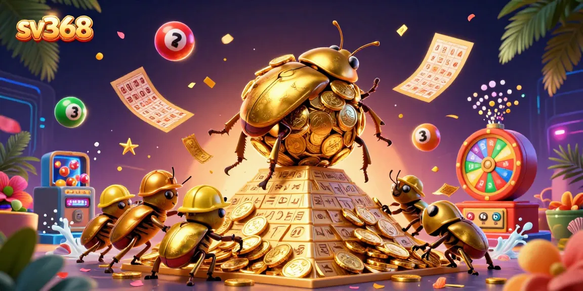 Experience the thrill of sv368 with a vibrant 3D illustration showcasing casino elements.