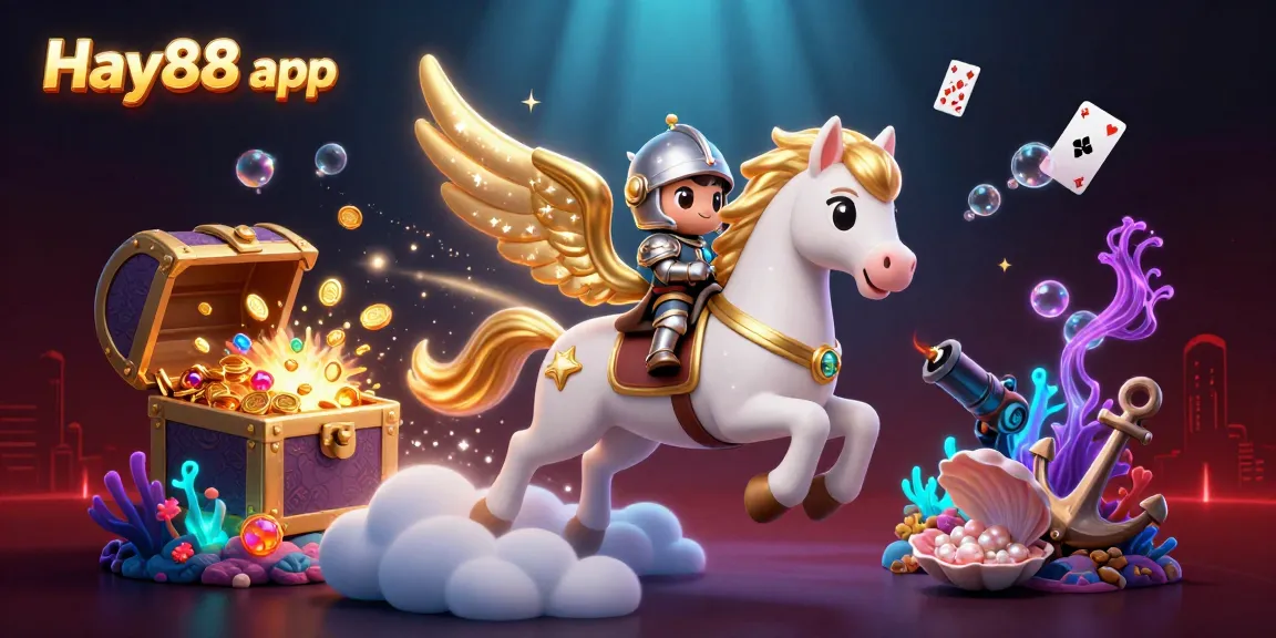 Engage with the Hay88 app through a magical gaming adventure featuring a celestial horse and treasure.