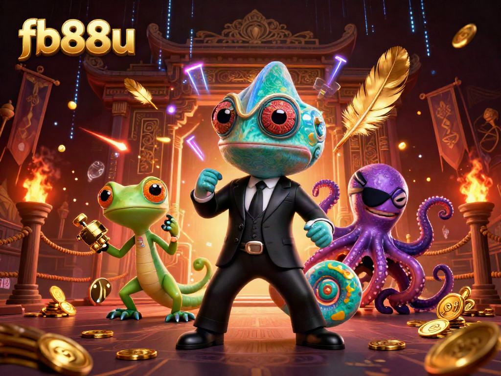 Engage in thrilling action at fb88u with a colorful 3D casino illustration featuring iconic characters and dynamic elements.