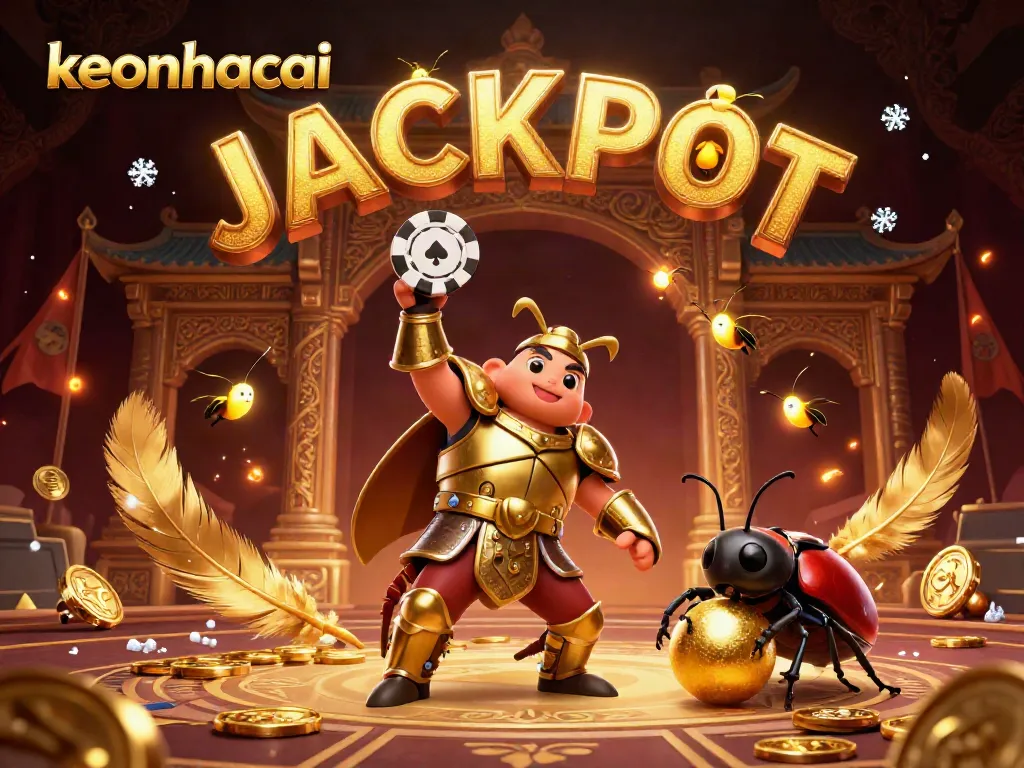 keonhacai showcases a vivid 3D beetle-themed illustration celebrating victory in sports betting with glowing elements.