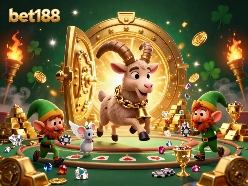 Experience thrilling gameplay at bet188 in a vibrant, festive casino filled with treasure and excitement.