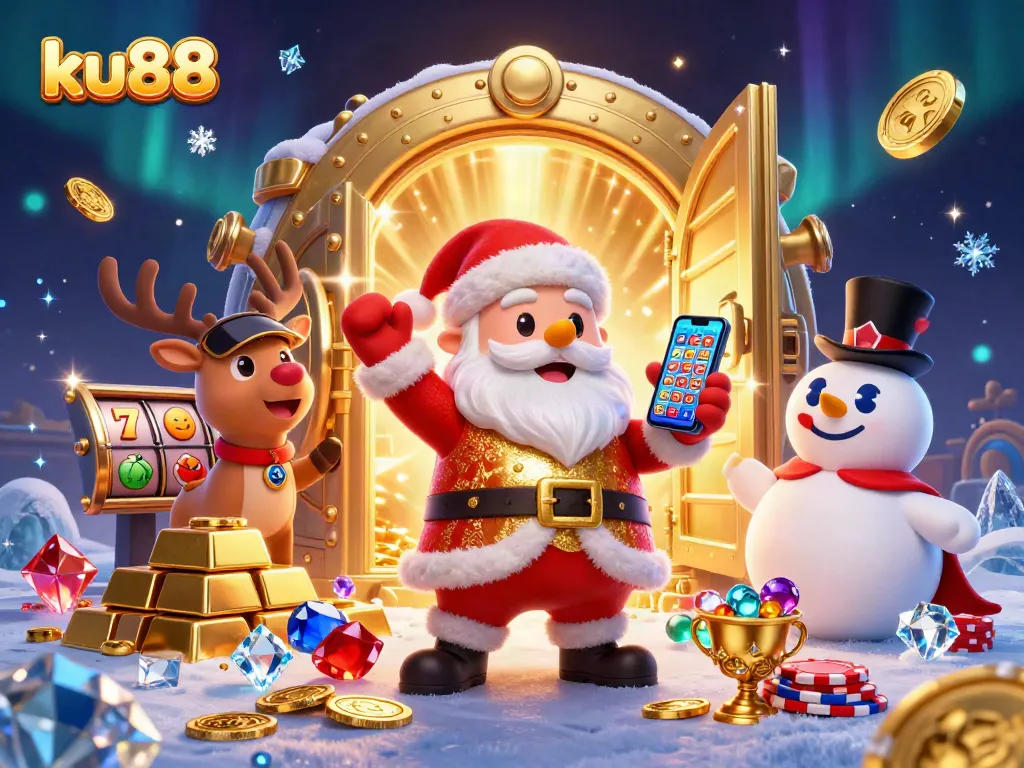Spin jackpots and win big with ku88 in this vibrant casino-themed illustration.