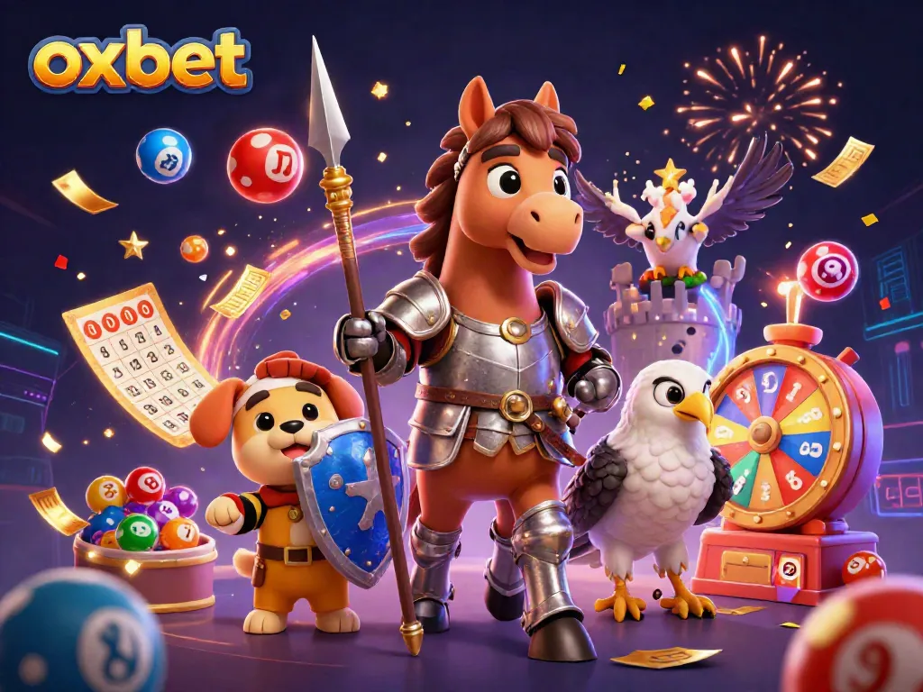 Experience the excitement of Oxbet with a vibrant 3D illustration showcasing gaming themes and characters.